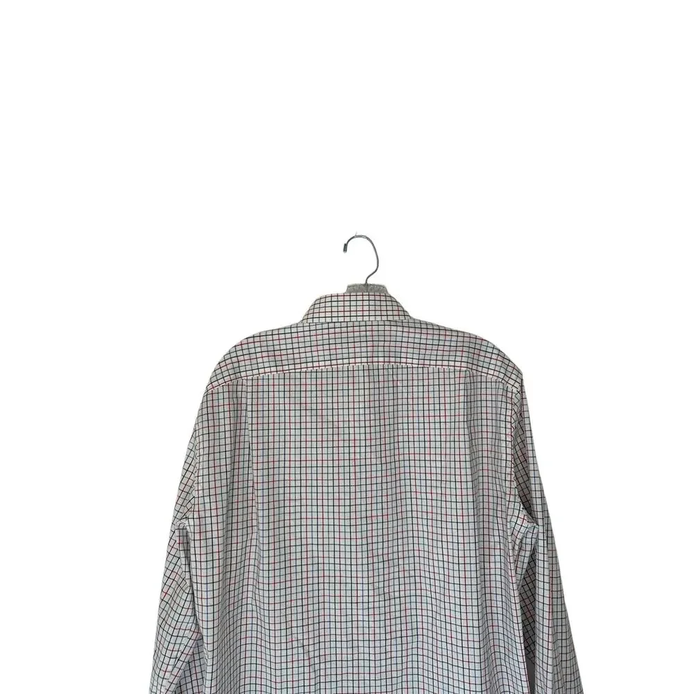 J.Crew Men's White Red Plaid Slim Fit Flex Wrinkle Free Button Down Shirt Size L
